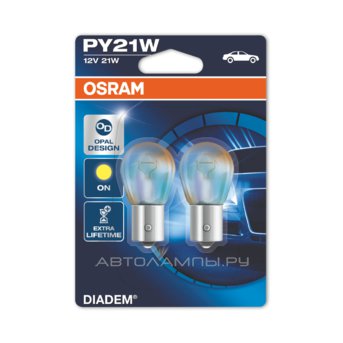 PY21W 12V-21W (BAU15s) (серебрист. диз.+увелич.срок служ.) Diadem (блистер 2шт.) 7507LDA-02B