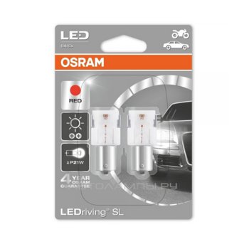 P21W 12V-LED (BA15s) Red 2.0W LEDriving standart 2 пок. (бл.2шт.) 7458R-02B