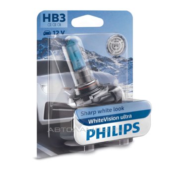 HB3 12V- 65W (P20d) (абсолютно белый свет+60% вид.) WhiteVision ultra блистер (1шт.) 9005WVUB1